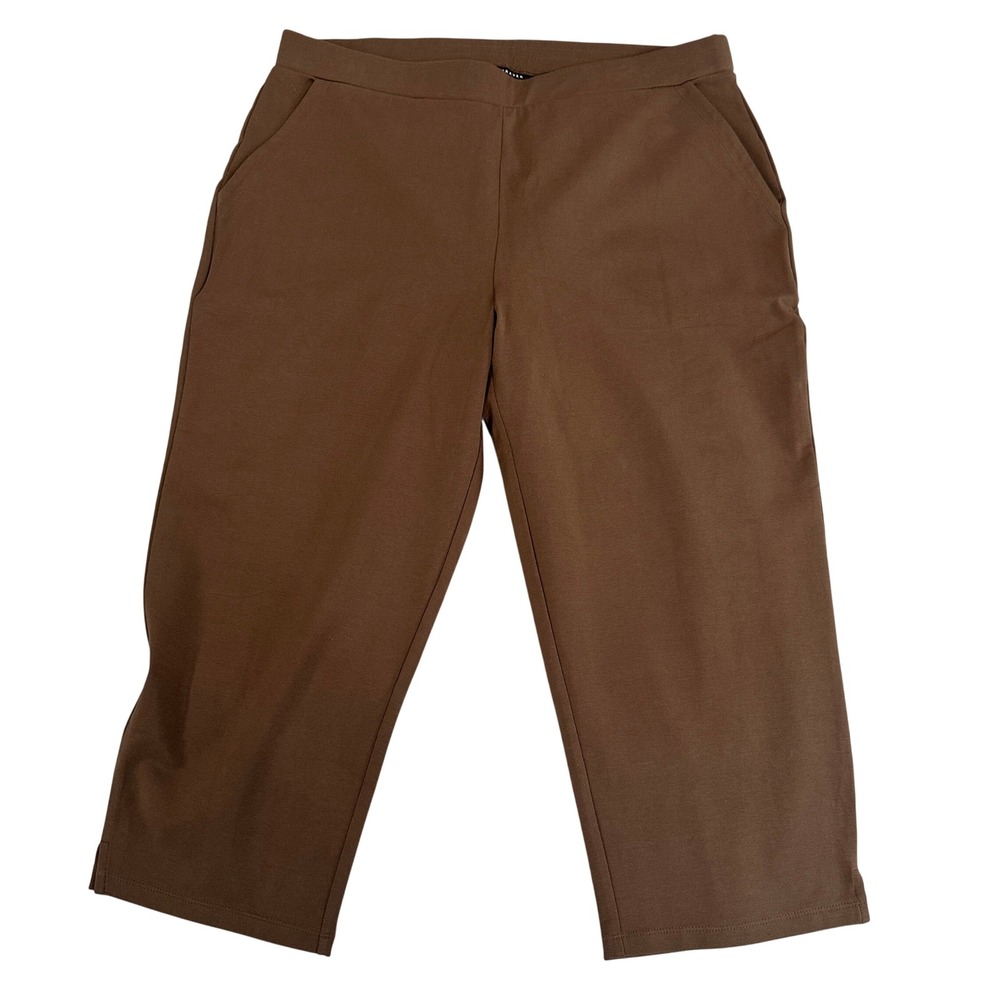 Susan‎ Graver Weekend Brown Cotton Spandex Pull On Crop Pants Large